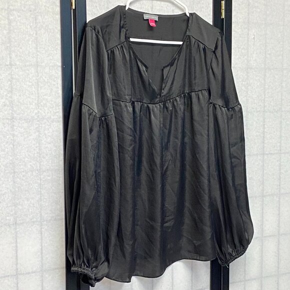 Vince Camuto Bell Sleeve Split Neck Peasant Blouse L Flowy Boho Chic Top - Picture 3 of 12